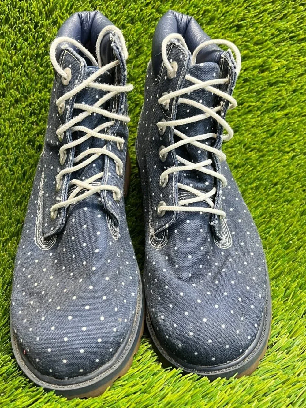 Timberland Polka‎ Dot Boys Size 5.5Y Blue White Outdoor Lace Up Chukka Boots